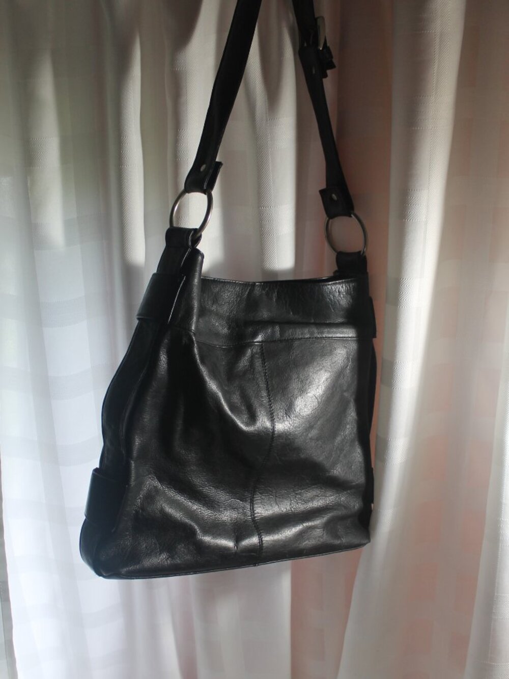 Black Leather Vertical Tote Made in Colombia - Picture 2 of 10